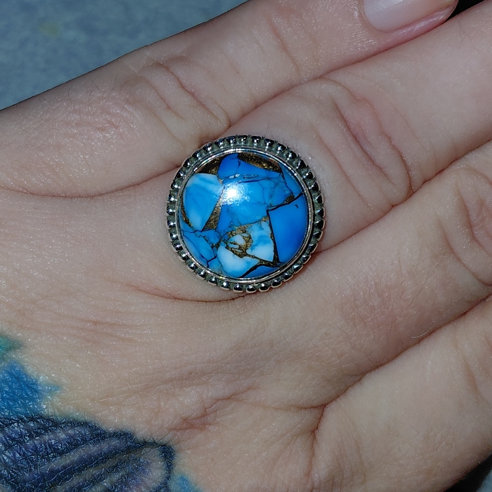 Ice Blue Dahlia Turquoise Sterling Silver Ring - Picture 3 of 11